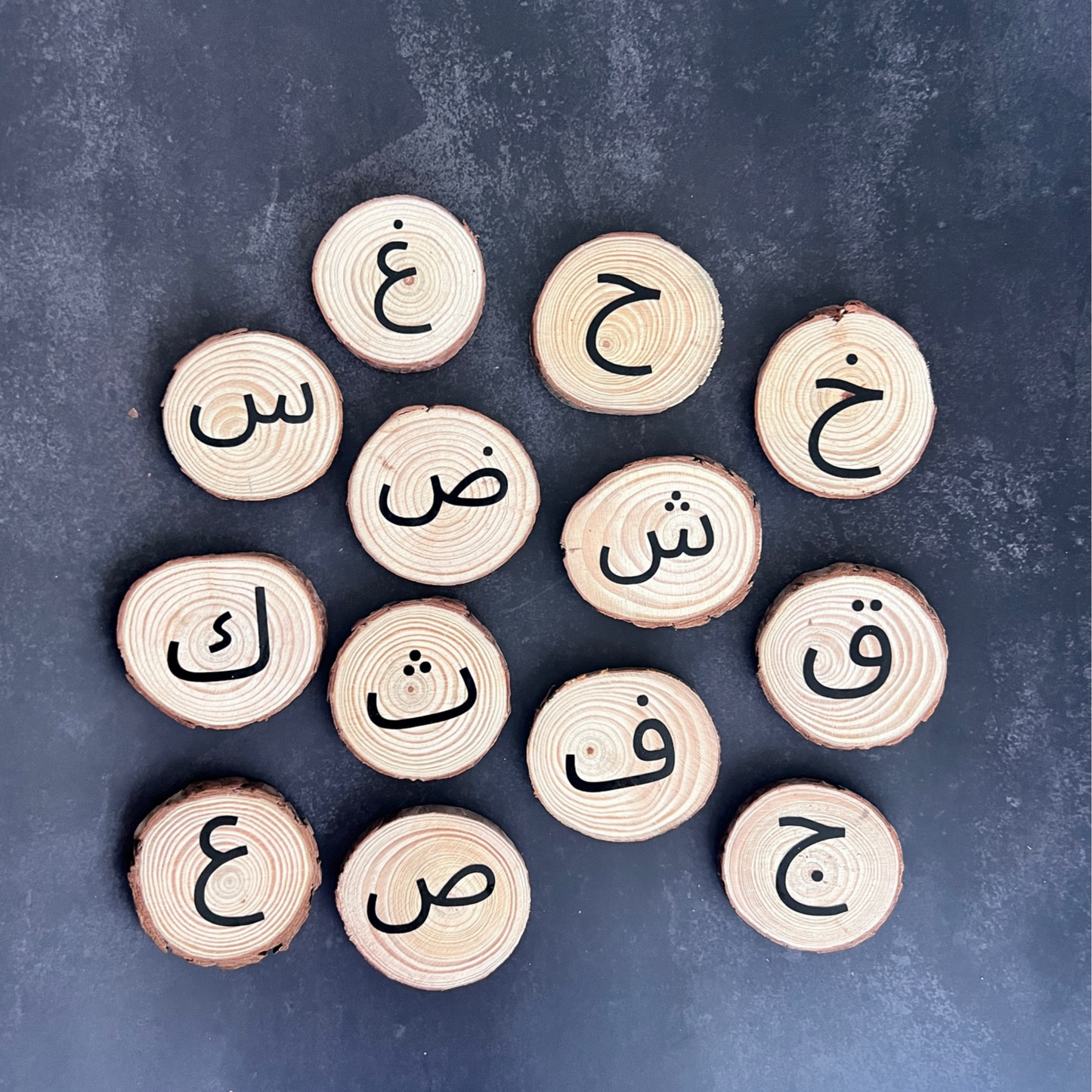 Arabic letter wood slices