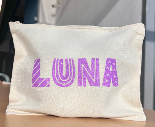 Canvas Pouch with Glitter Writing