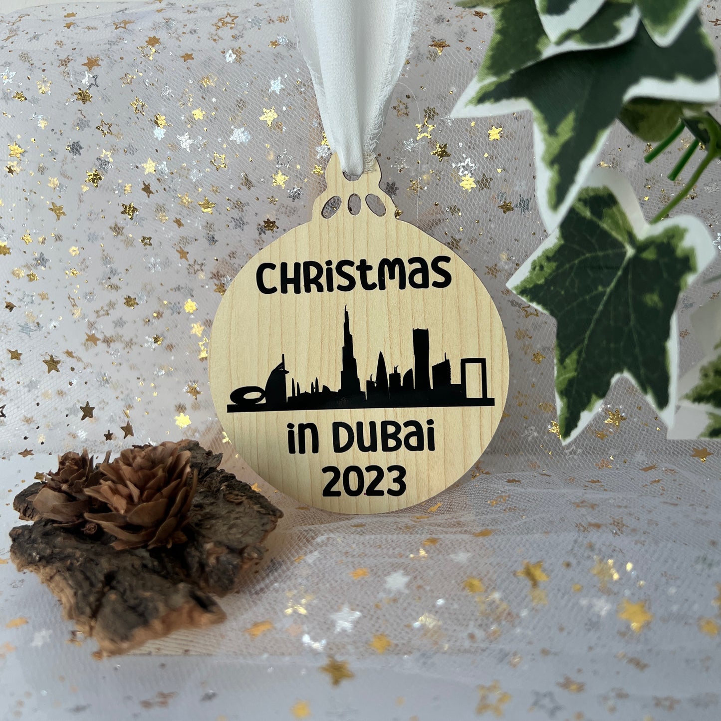 Dubai Skyline Wooden Bauble