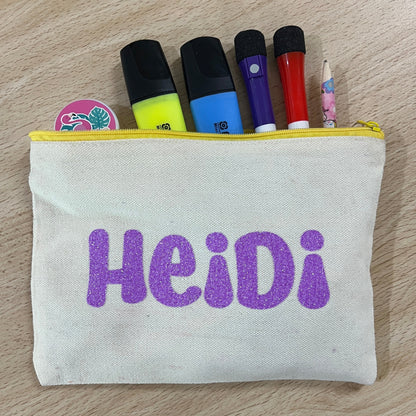 Canvas Pouch with Glitter Writing