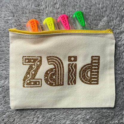 Canvas Pouch with Glitter Writing