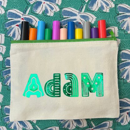 Canvas Pouch with Chrome Writing