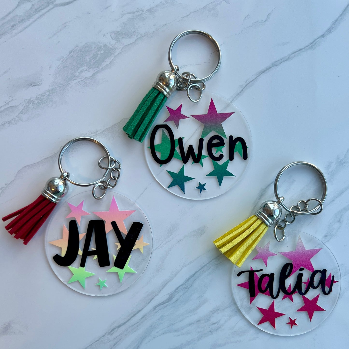 Acrylic Keyring with Rainbow Stars