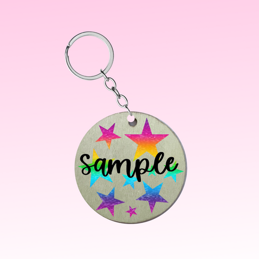 Wooden Keyring with Rainbow Stars